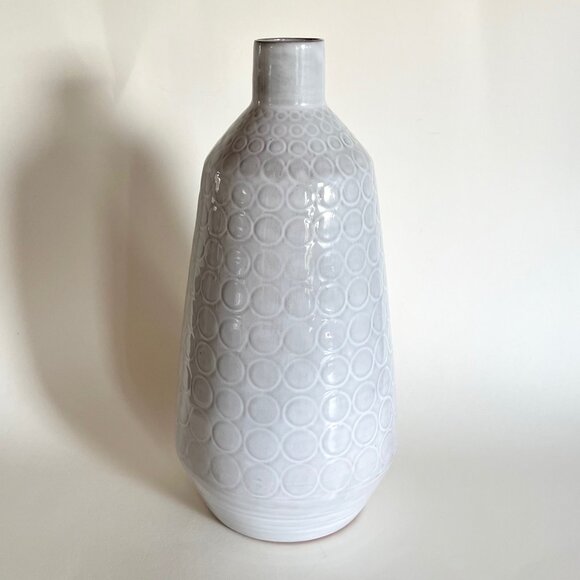 Crate & Barrel Tall White Dot Circle Small Neck Geometric Vase 13" - Picture 1 of 12